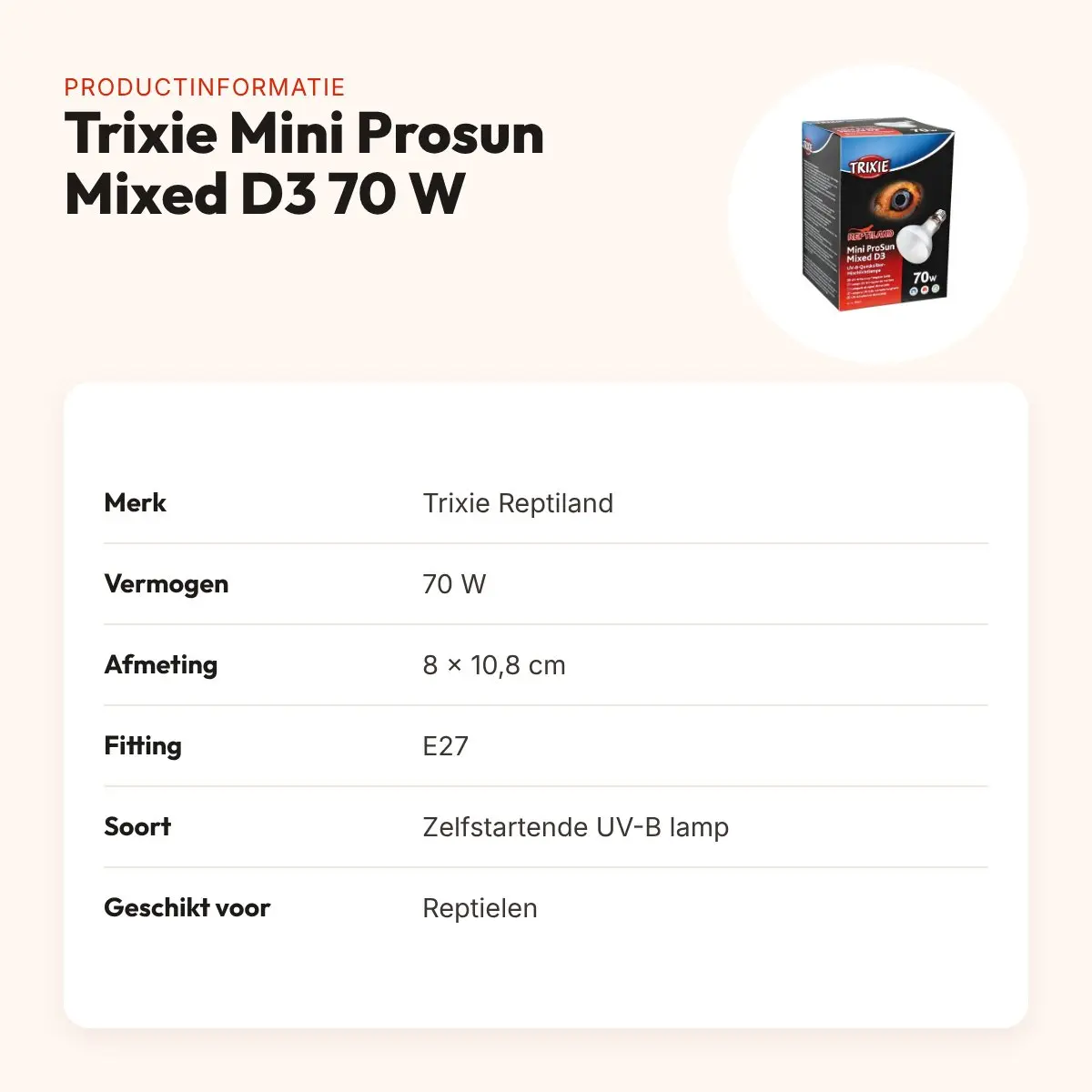 Trixie Reptiland Mini Prosun Mixed D3 UV-B lamp 70 W – zelfstartend, E27 – productinformatie