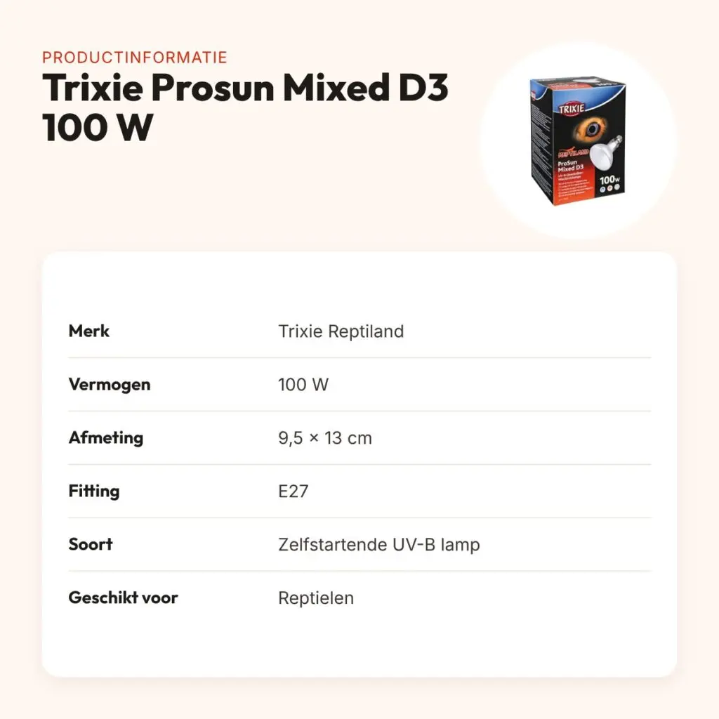 Trixie Reptiland Prosun Mixed D3 UV-B lamp 100 W – zelfstartend, E27 – productinformatie