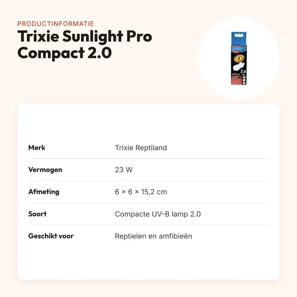 Trixie Reptiland Sunlight Pro Compact 2.0 UV-B lamp 23 W – 6 x 6 x 15,2 cm – productinformatie