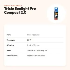 Trixie Reptiland Sunlight Pro Compact 2.0 UV-B lamp 23 W – 6 x 6 x 15,2 cm – productinformatie