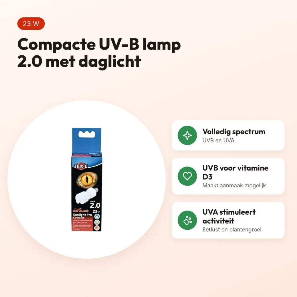 Trixie Reptiland Sunlight Pro Compact 2.0 UV-B lamp 23 W – 6 x 6 x 15,2 cm – voordelen