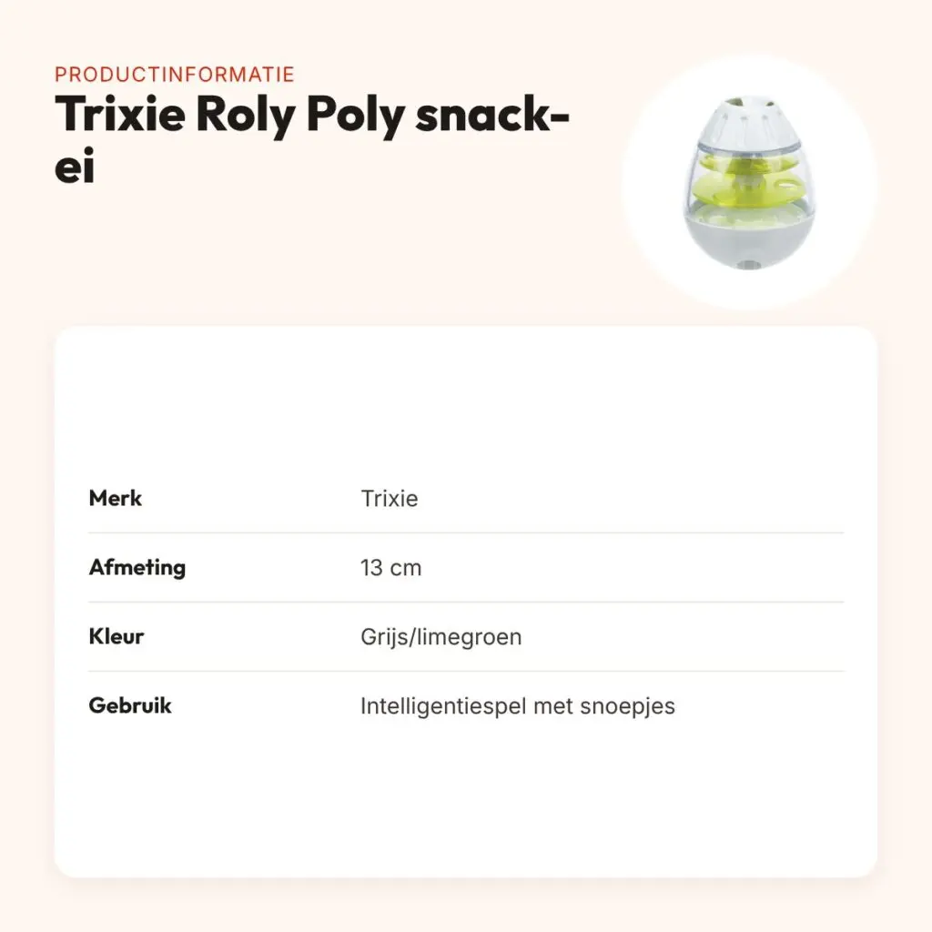 Trixie Roly Poly snack-ei 13 cm – grijs/limegroen, intelligentiespel – productinformatie