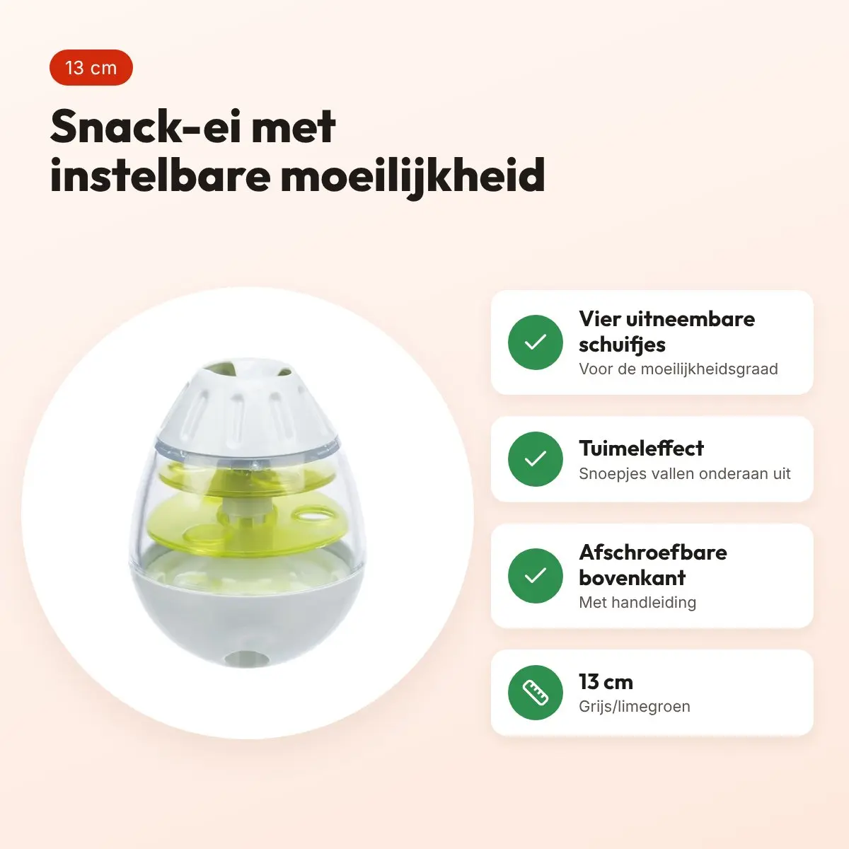 Trixie Roly Poly snack-ei 13 cm – grijs/limegroen, intelligentiespel – voordelen