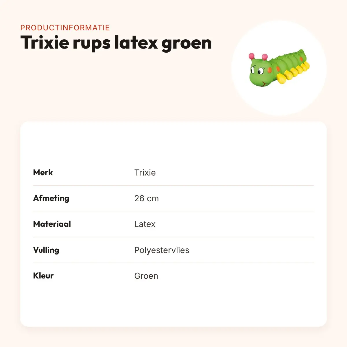 Trixie rups latex groen 26 cm – hondenspeelgoed met pieper – productinformatie