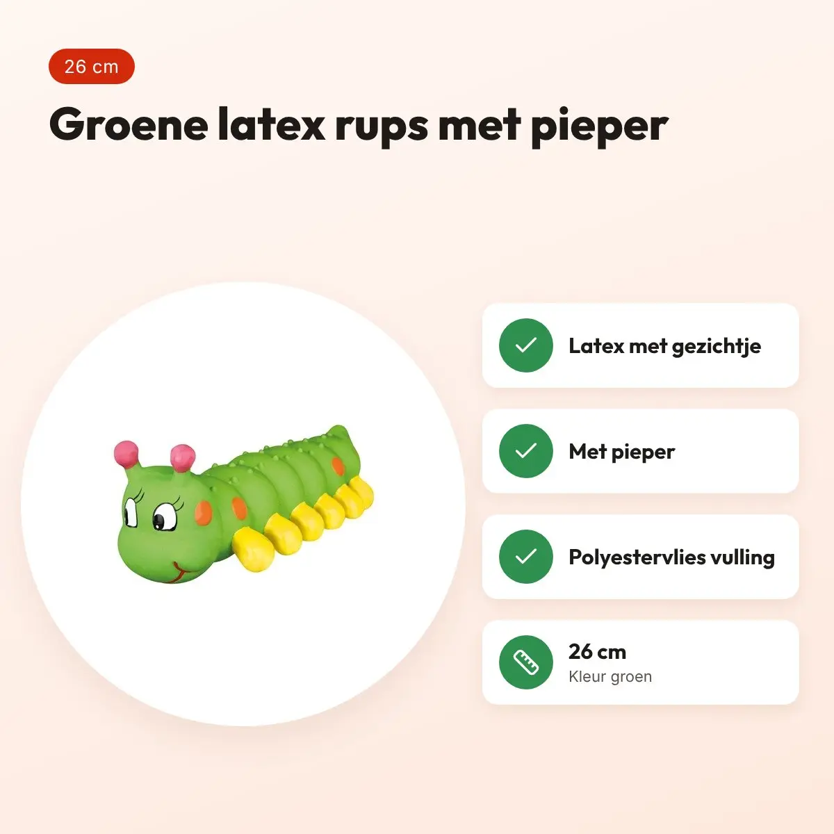 Trixie rups latex groen 26 cm – hondenspeelgoed met pieper – voordelen