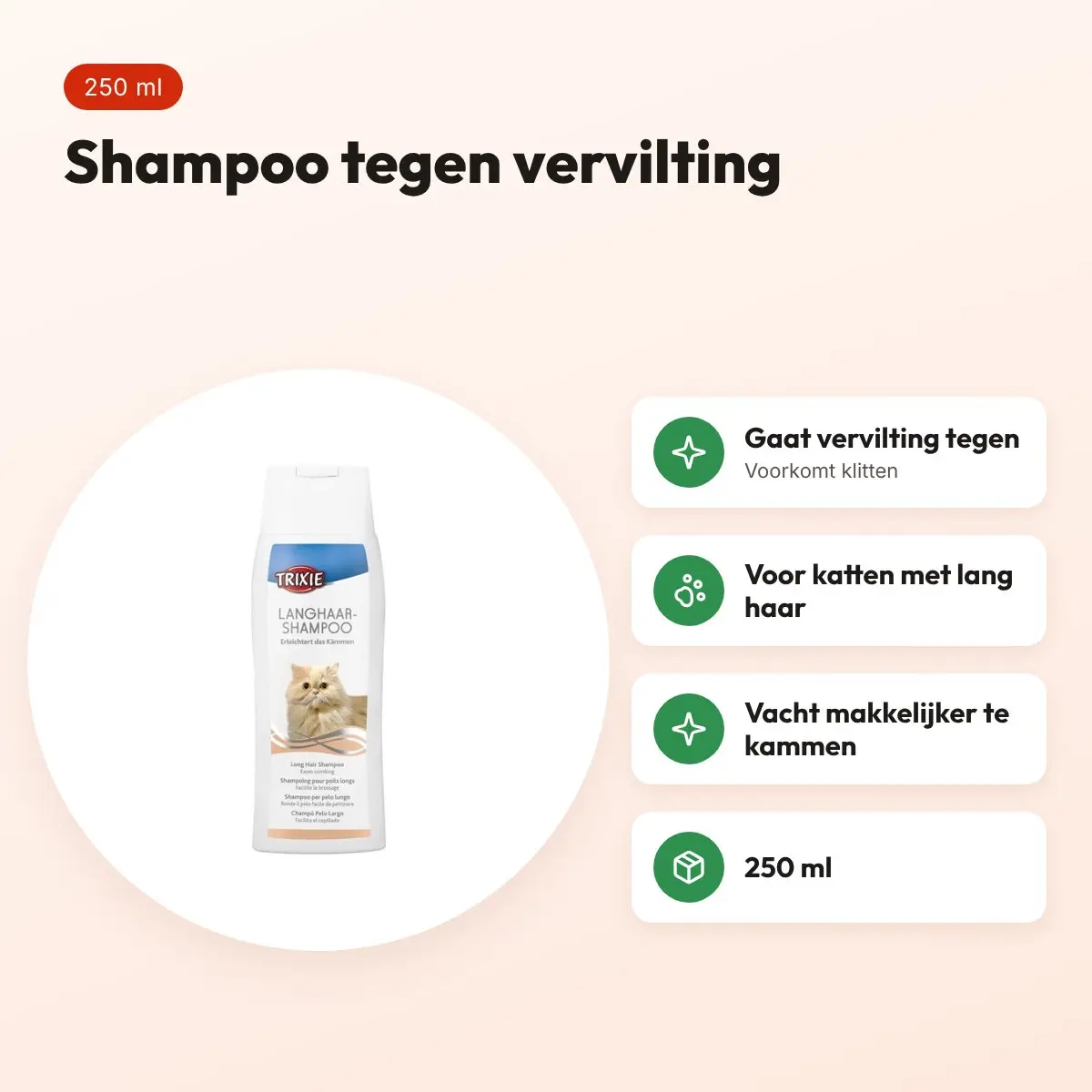 Trixie shampoo langharige kat 250 ml – tegen vervilting – voordelen