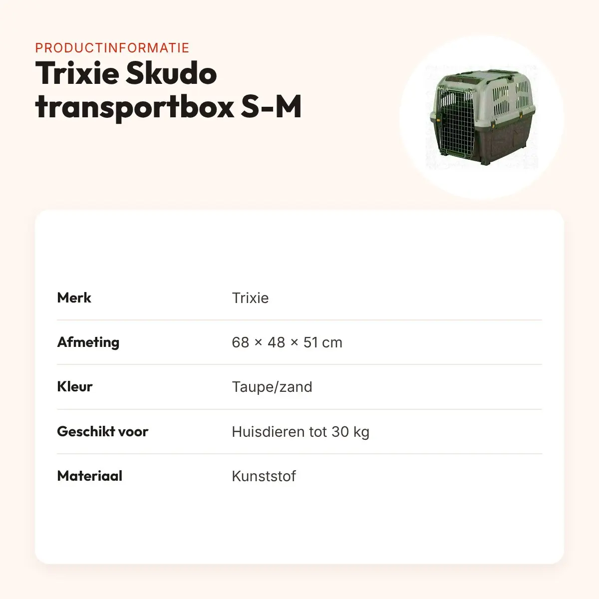 Trixie Skudo transportbox S-M taupe/zand 68 x 48 x 51 cm – tot 30 kg – productinformatie