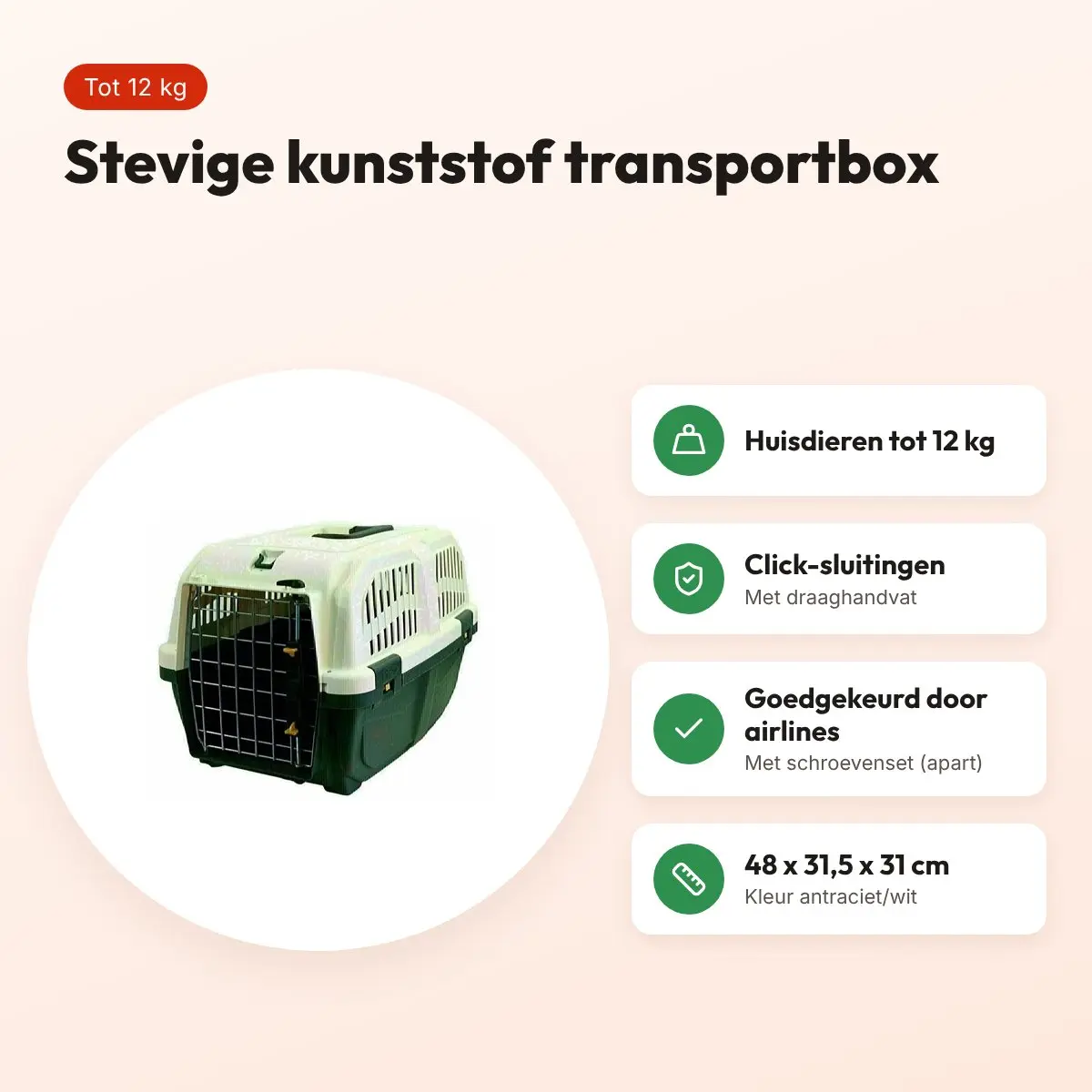 Trixie Skudo transportbox XS antraciet/wit 48 x 31,5 x 31 cm – tot 12 kg – voordelen
