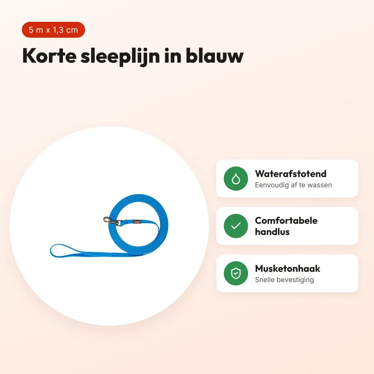 Trixie sleeplijn Easy Life blauw 5 m x 1,3 cm – waterafstotend, afwasbaar – voordelen