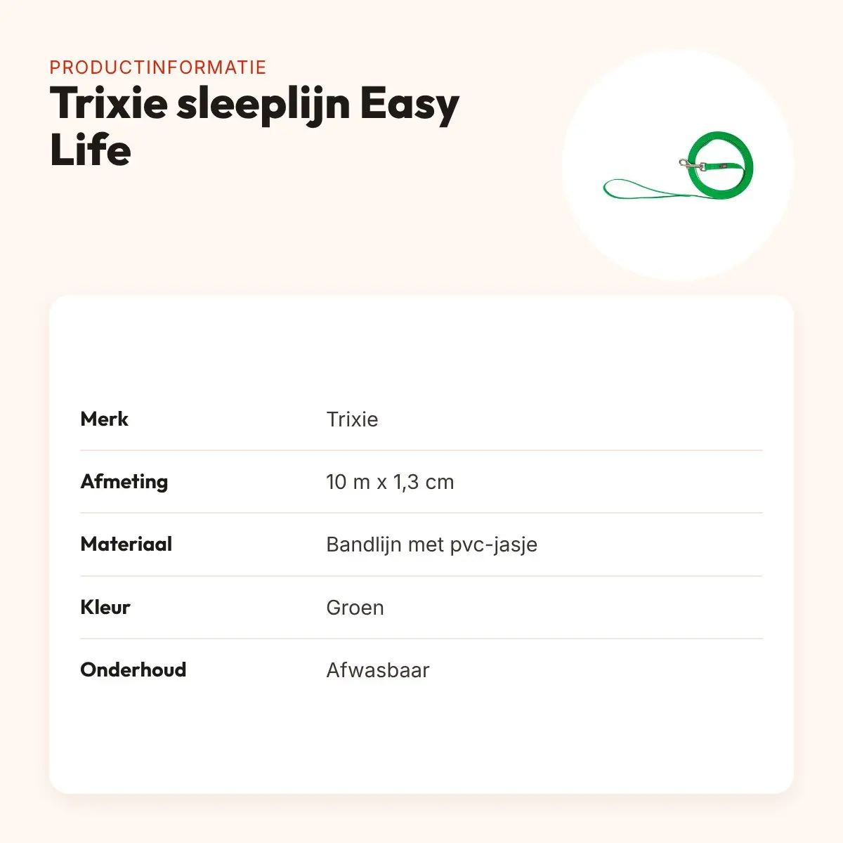 Trixie sleeplijn Easy Life groen 10 m x 1,3 cm – waterafstotend, afwasbaar – productinformatie