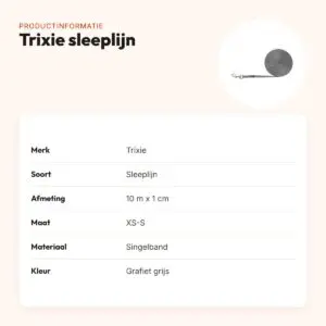 Trixie sleeplijn extra licht voor kleine honden grafiet grijs 10 m x 1 cm – productinformatie