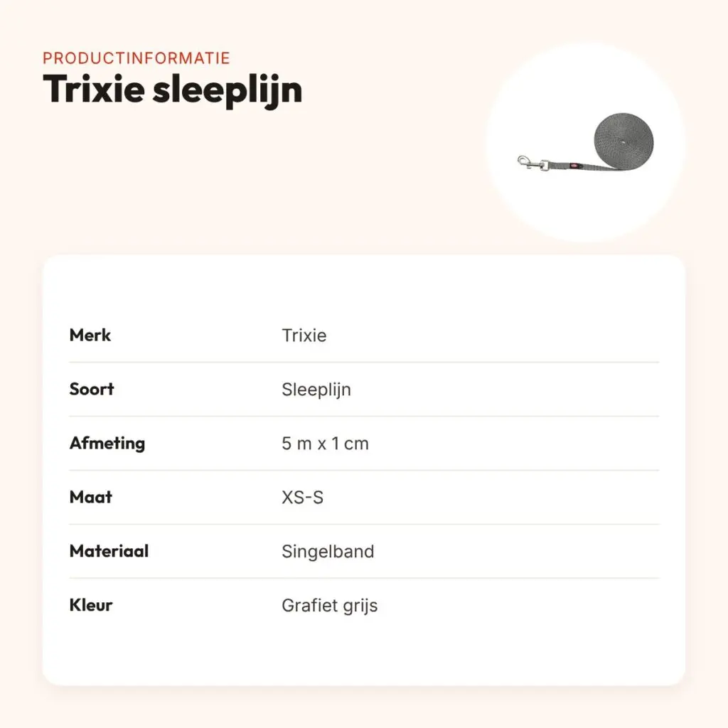 Trixie sleeplijn extra licht voor kleine honden grafiet grijs 5 m x 1 cm – productinformatie