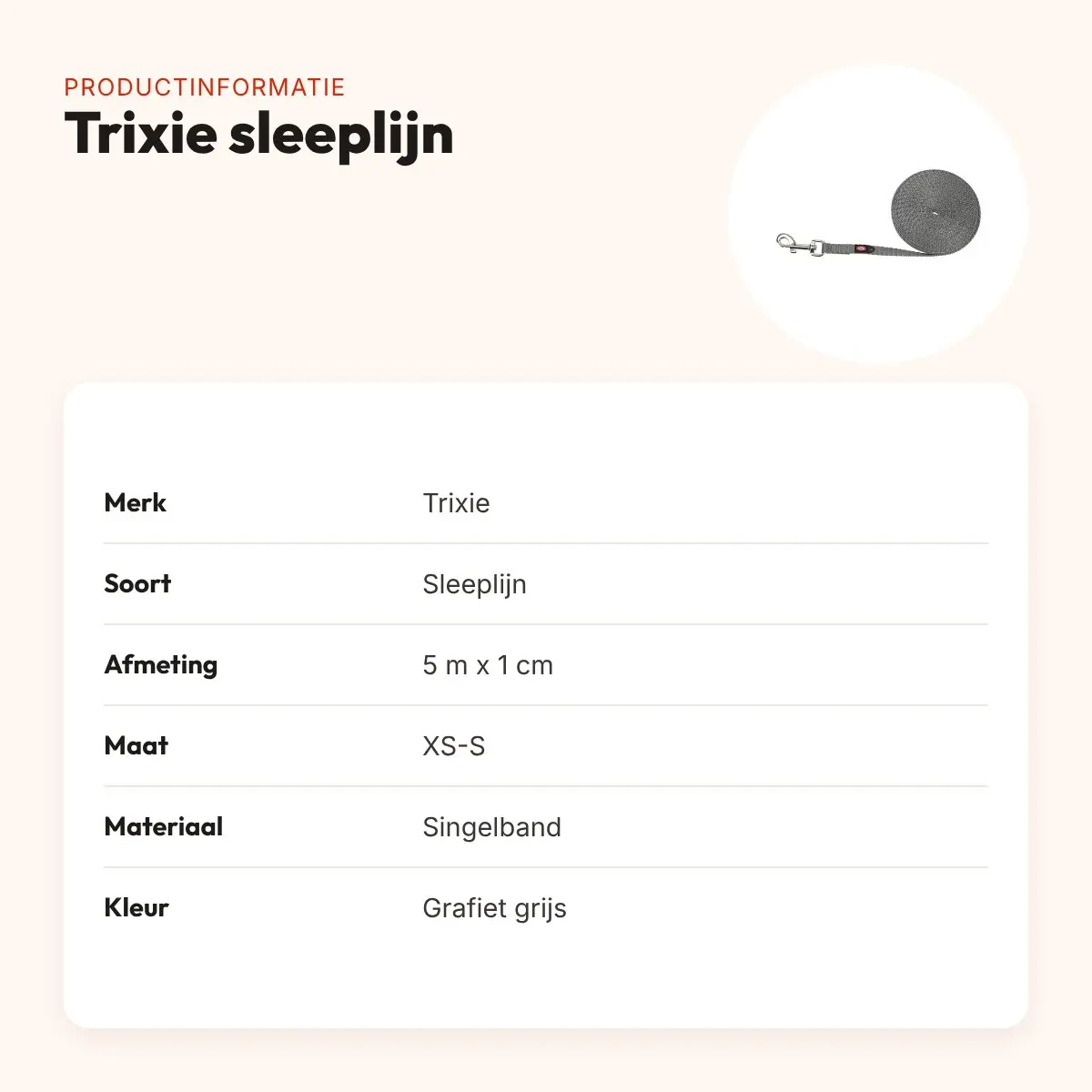 Trixie sleeplijn extra licht voor kleine honden grafiet grijs 5 m x 1 cm – productinformatie