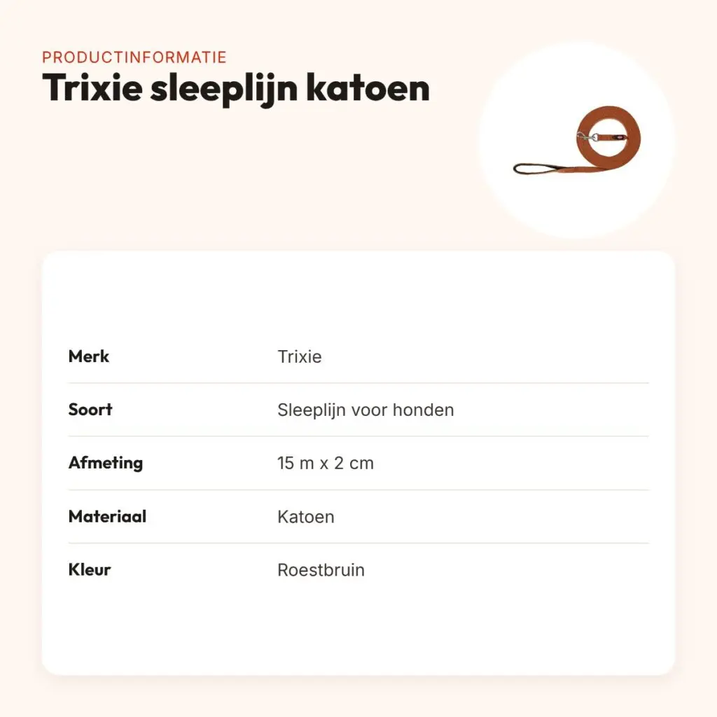 Trixie sleeplijn hond katoen roestbruin 15 m x 2 cm – gevoerde handlus – productinformatie