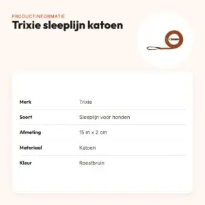 Trixie sleeplijn hond katoen roestbruin 15 m x 2 cm – gevoerde handlus – productinformatie