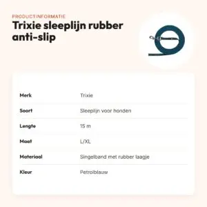 Trixie sleeplijn hond rubber anti-slip petrolblauw L/XL 15 m – singelband – productinformatie