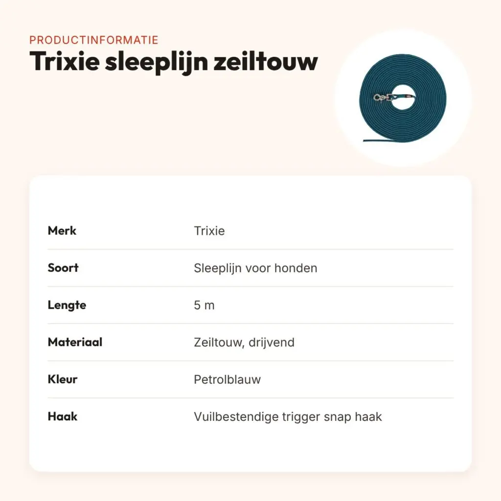 Trixie sleeplijn hond zeiltouw petrolblauw 5 m – drijvend, zonder handlus – productinformatie