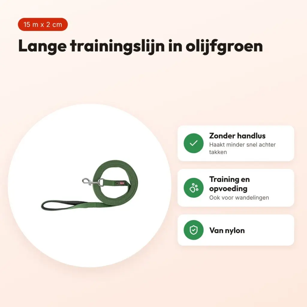 Trixie sleeplijn olijfgroen 15 m x 2 cm – zonder handlus – voordelen
