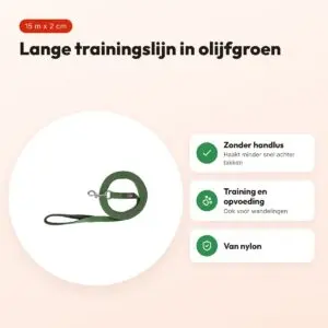 Trixie sleeplijn olijfgroen 15 m x 2 cm – zonder handlus – voordelen