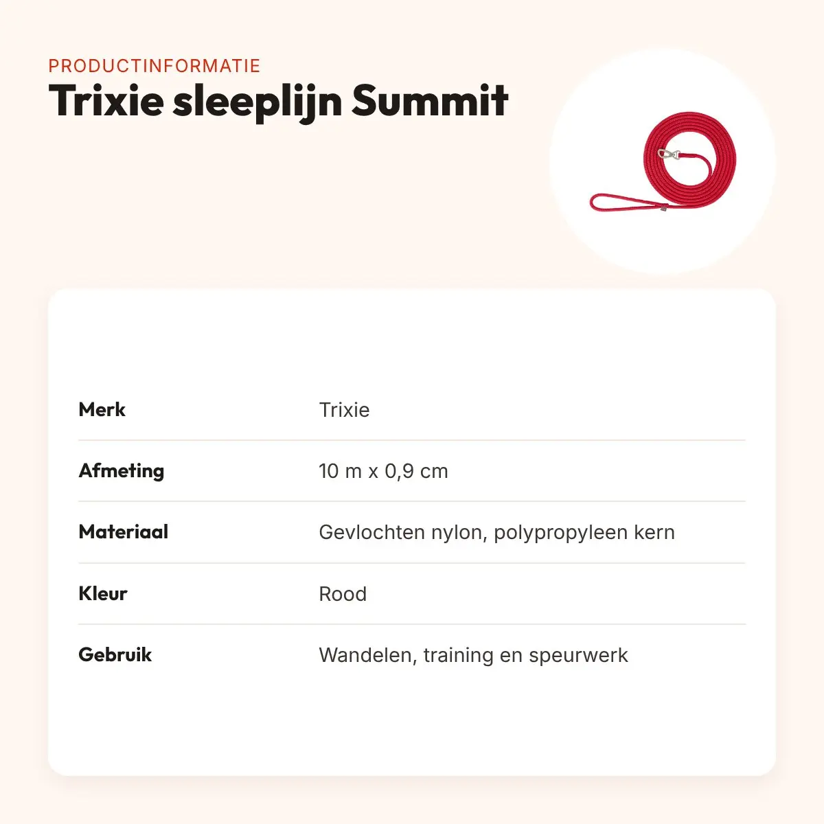 Trixie sleeplijn Summit rond touw rood 10 m x 0,9 cm – productinformatie