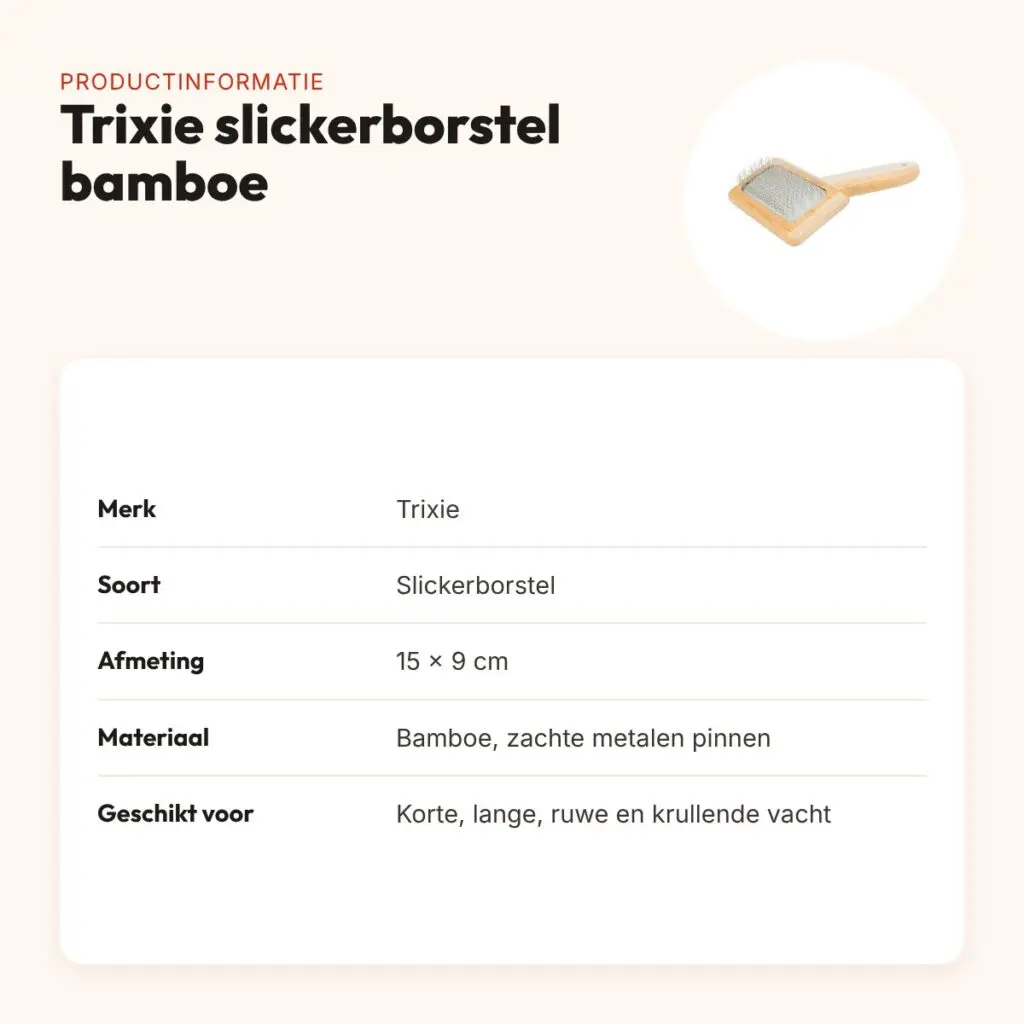 Trixie slickerborstel bamboe 15 x 9 cm – zachte metalen pinnen – productinformatie
