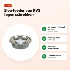 Trixie slowfeeder RVS 24 cm 1,5 liter – antislip, voor honden – voordelen