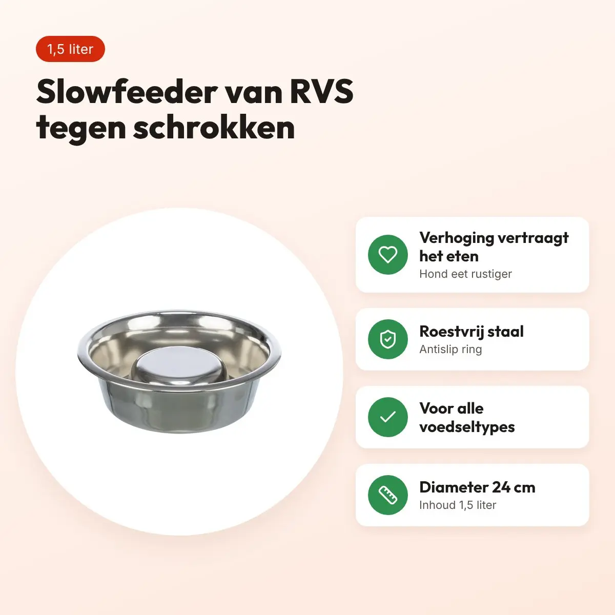 Trixie slowfeeder RVS 24 cm 1,5 liter – antislip, voor honden – voordelen