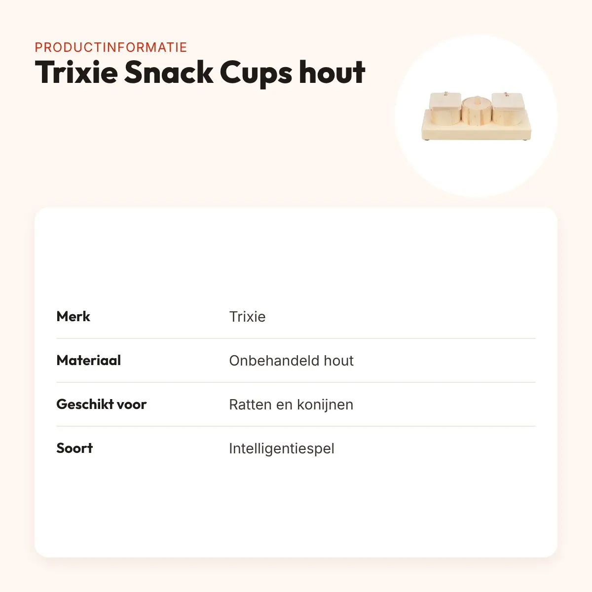 Trixie Snack Cups hout – spel voor ratten en konijnen – productinformatie