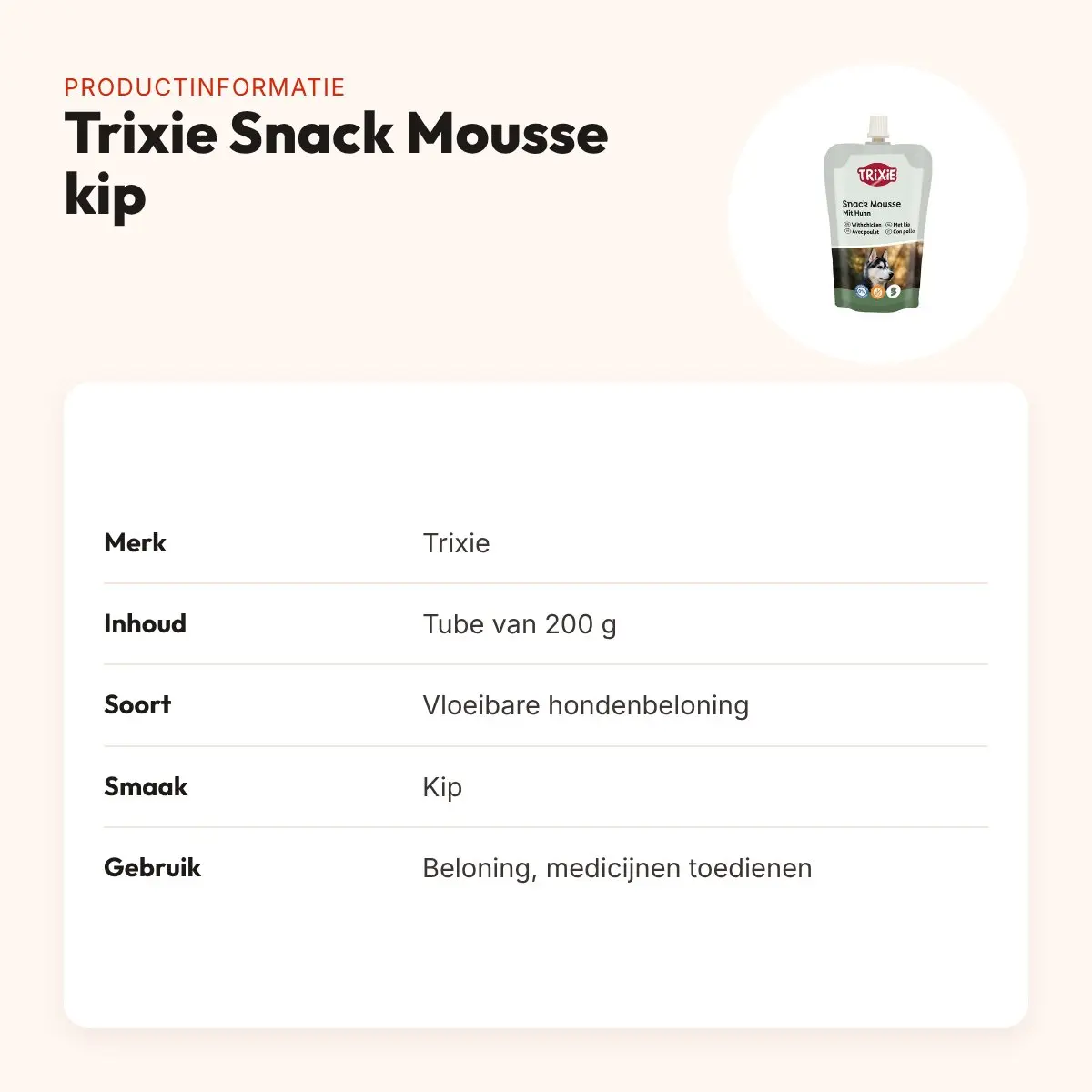 Trixie Snack Mousse kip 200 g – vloeibare hondenbeloning in tube – productinformatie
