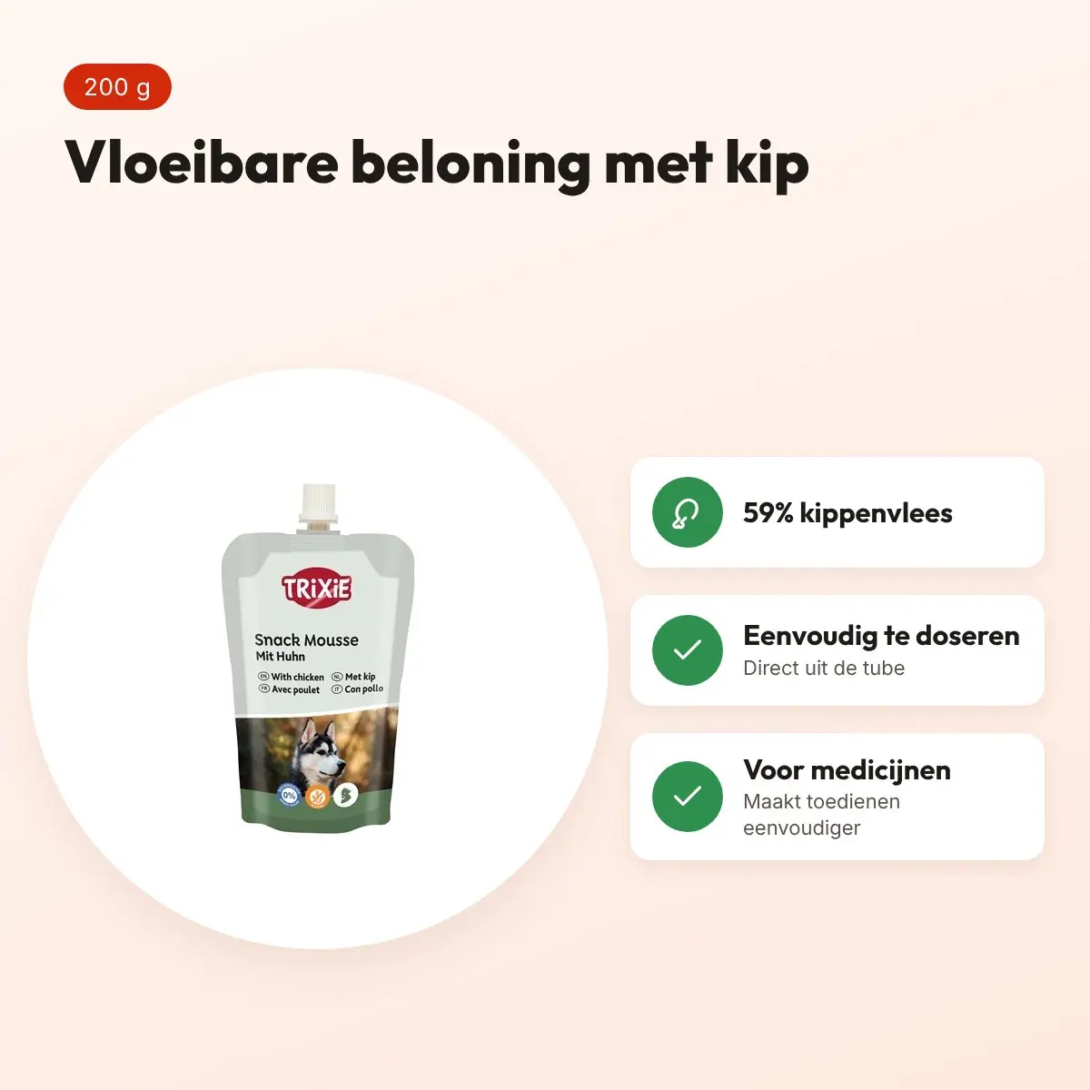 Trixie Snack Mousse kip 200 g – vloeibare hondenbeloning in tube – voordelen