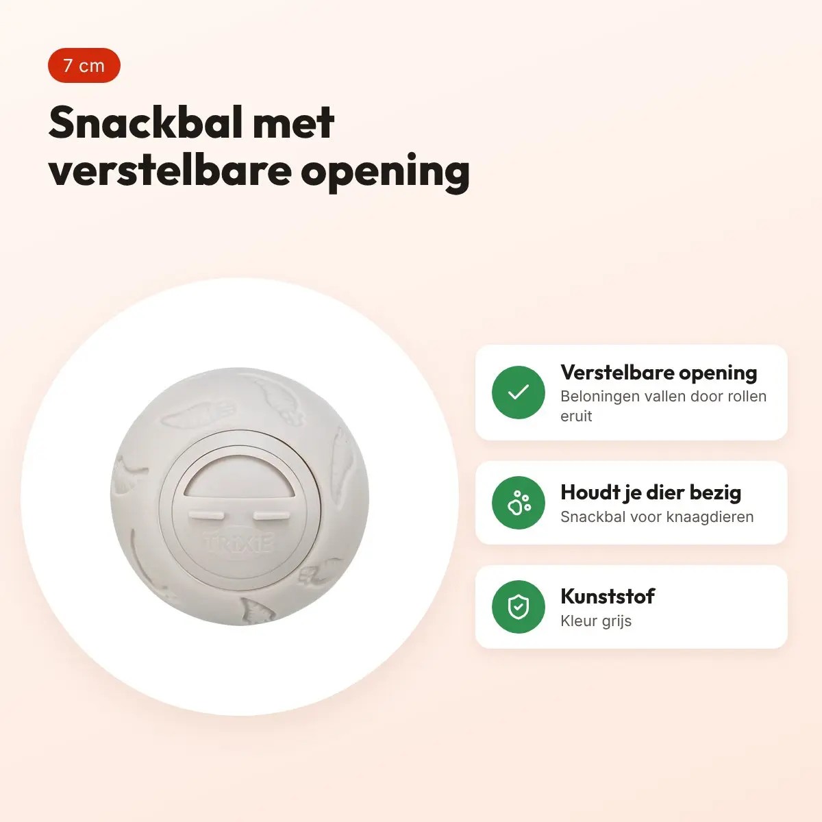 Trixie snackbal knaagdier 7 cm – grijs, met verstelbare opening – voordelen