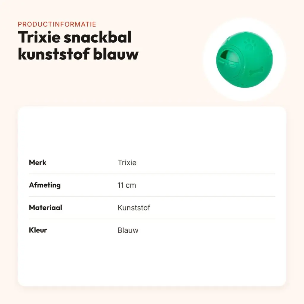Trixie snackbal kunststof blauw 11 cm – verstelbare opening – productinformatie