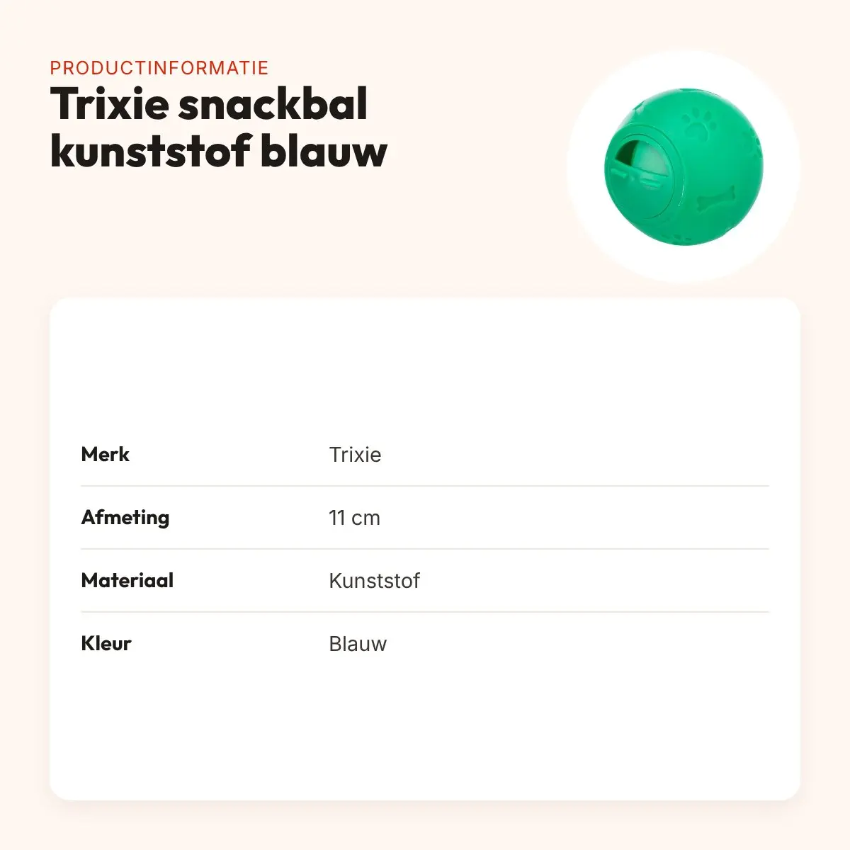 Trixie snackbal kunststof blauw 11 cm – verstelbare opening – productinformatie
