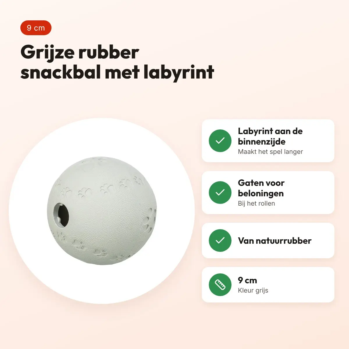 Trixie snackbal rubber grijs 9 cm – labyrint – voordelen