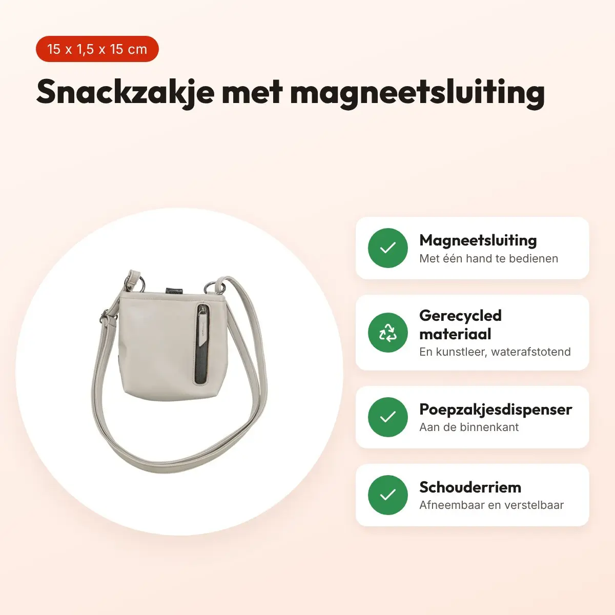 Trixie snackzakje Citystyle grijs 15 x 1,5 x 15 cm – magneetsluiting – voordelen
