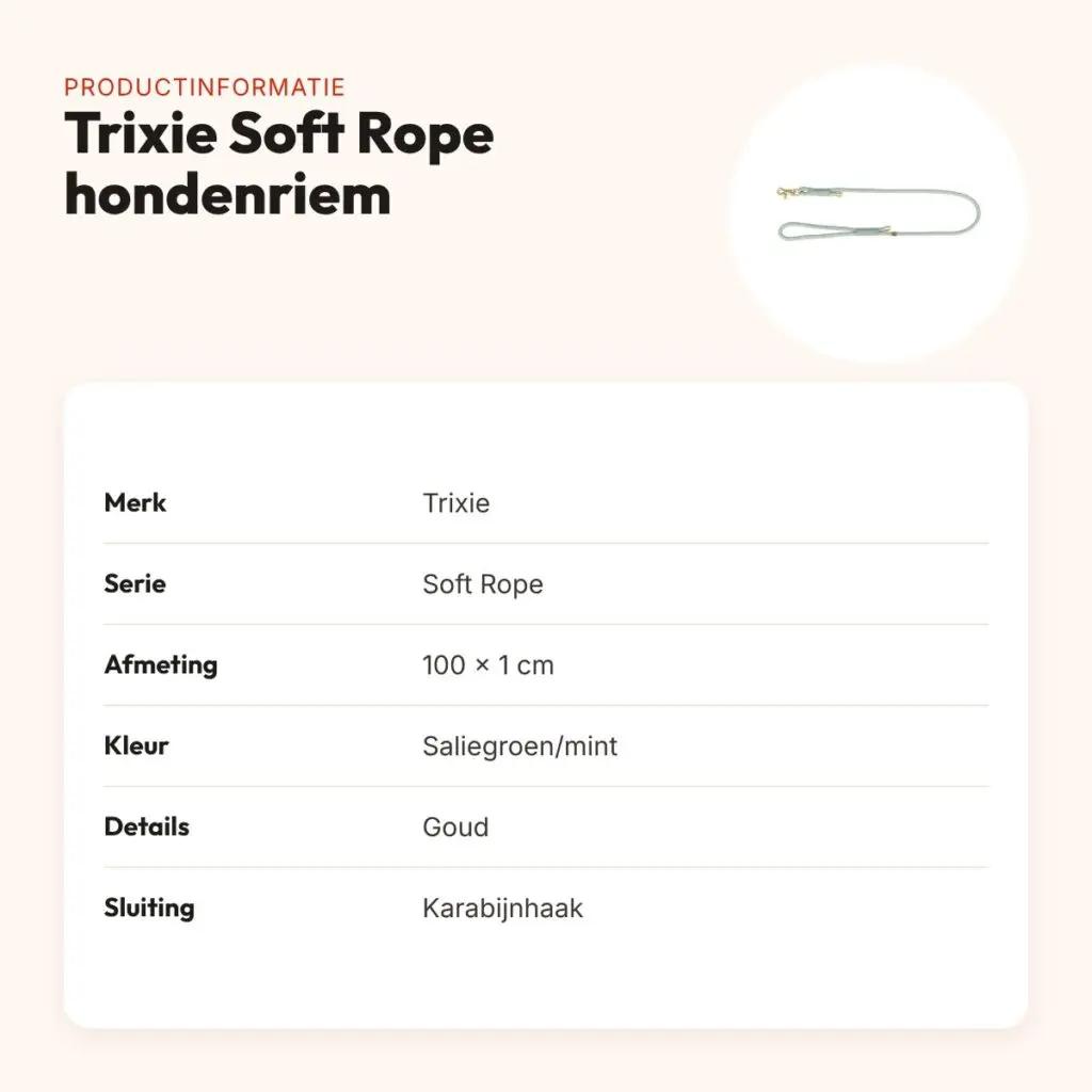 Trixie Soft Rope hondenriem saliegroen/mint 100 x 1 cm – productinformatie