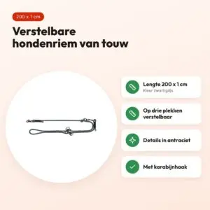 Trixie Soft Rope hondenriem verstelbaar zwart/grijs 200 x 1 cm – voordelen