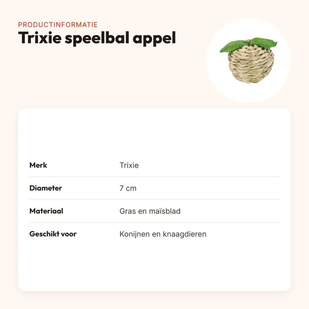 Trixie speelbal appel van gras en maïsblad 7 cm – voor knaagdieren – productinformatie
