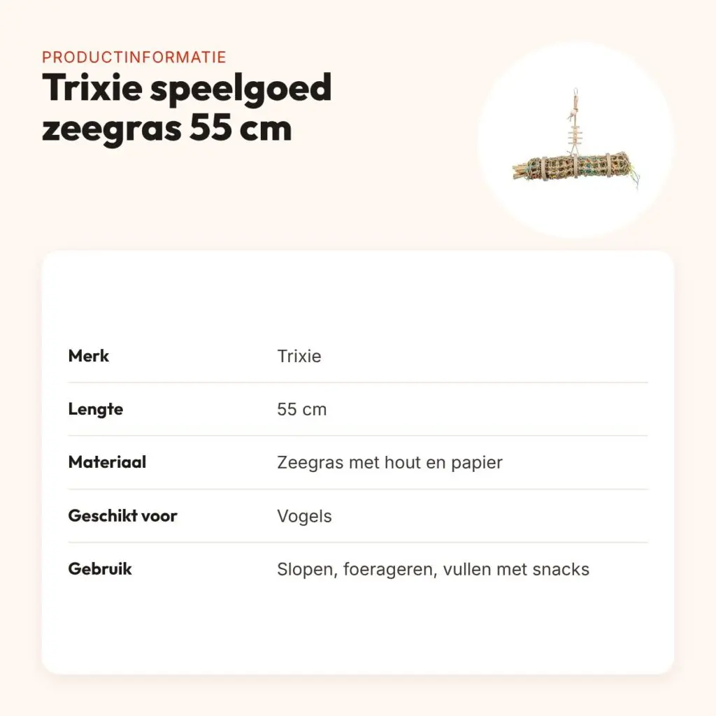 Trixie speelgoed zeegras 55 cm – groot vogelspeelgoed te vullen met snacks – productinformatie