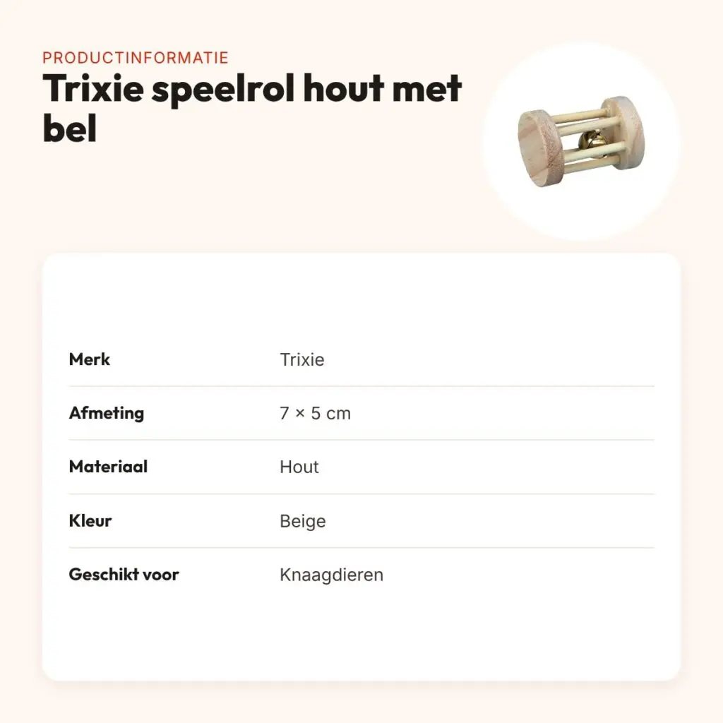 Trixie speelrol hout met bel 7 x 5 cm – beige – productinformatie