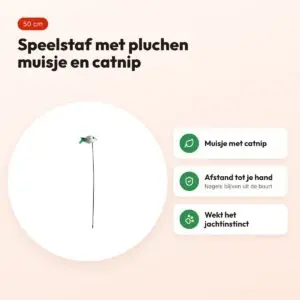 Trixie speelstaf muis kunststof/pluche met catnip 50 cm – voordelen