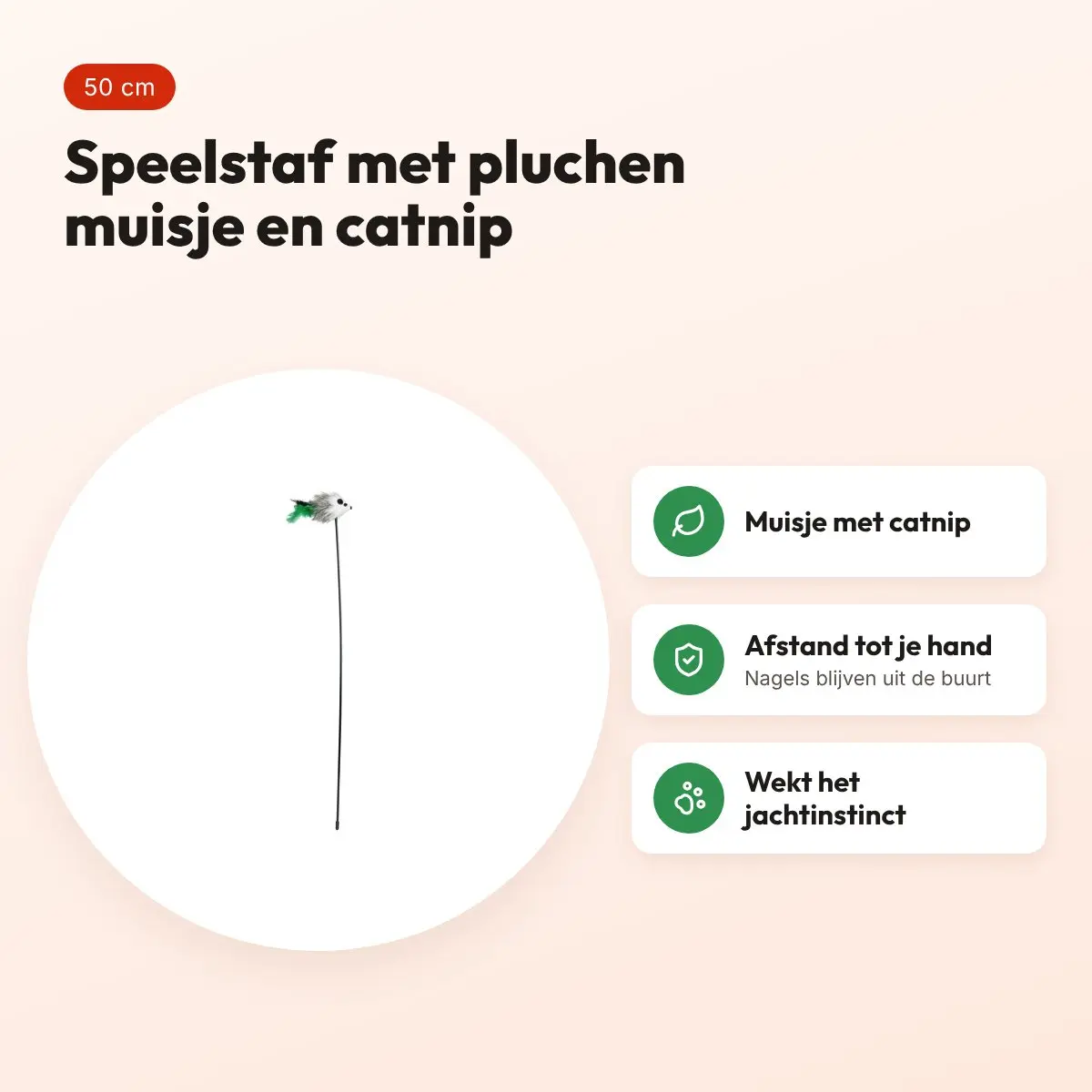 Trixie speelstaf muis kunststof/pluche met catnip 50 cm – voordelen