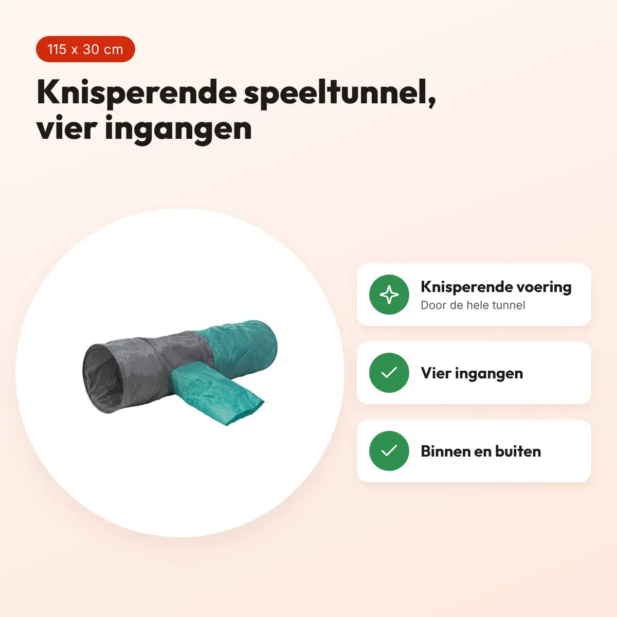 Trixie speeltunnel kat 115 x 30 cm – knisperend, vier ingangen – voordelen