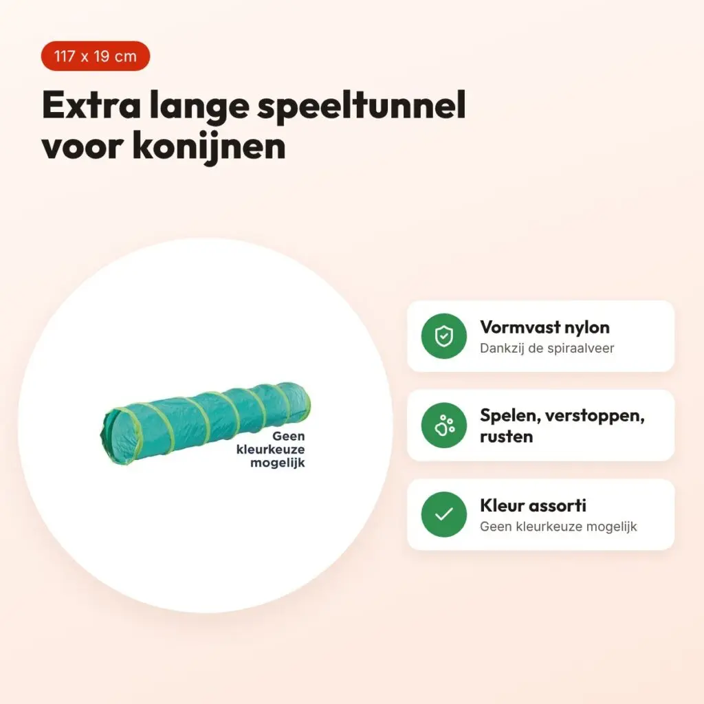 Trixie speeltunnel konijnen 117 x 19 cm – nylon met spiraalveer, assorti – voordelen