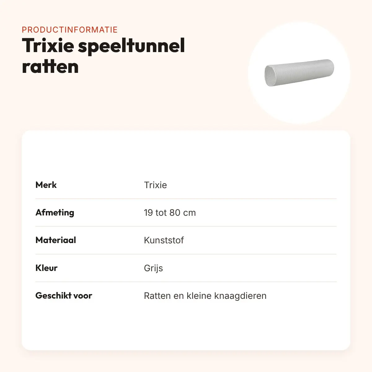 Trixie speeltunnel voor ratten 19-80 cm – grijs, uittrekbaar – productinformatie