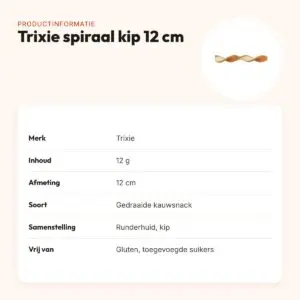 Trixie spiraal kauwsnack kip 12 cm – runderhuid, 12 g – productinformatie