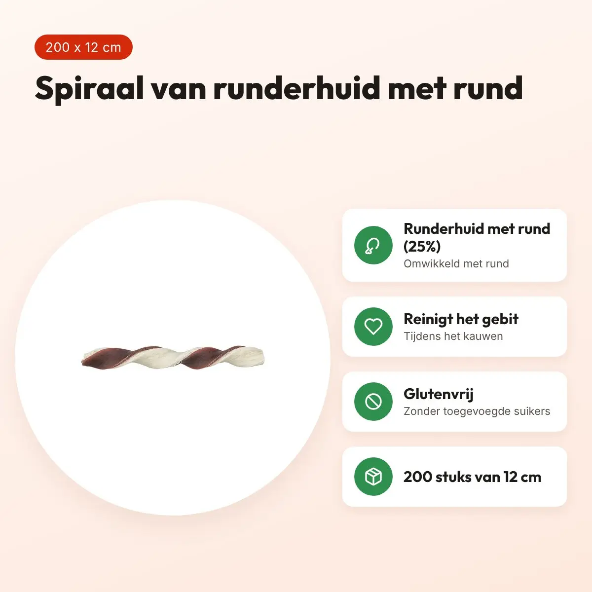 Trixie Spiral kauwsnack rund met rund 12 cm – glutenvrij, 200 stuks – voordelen