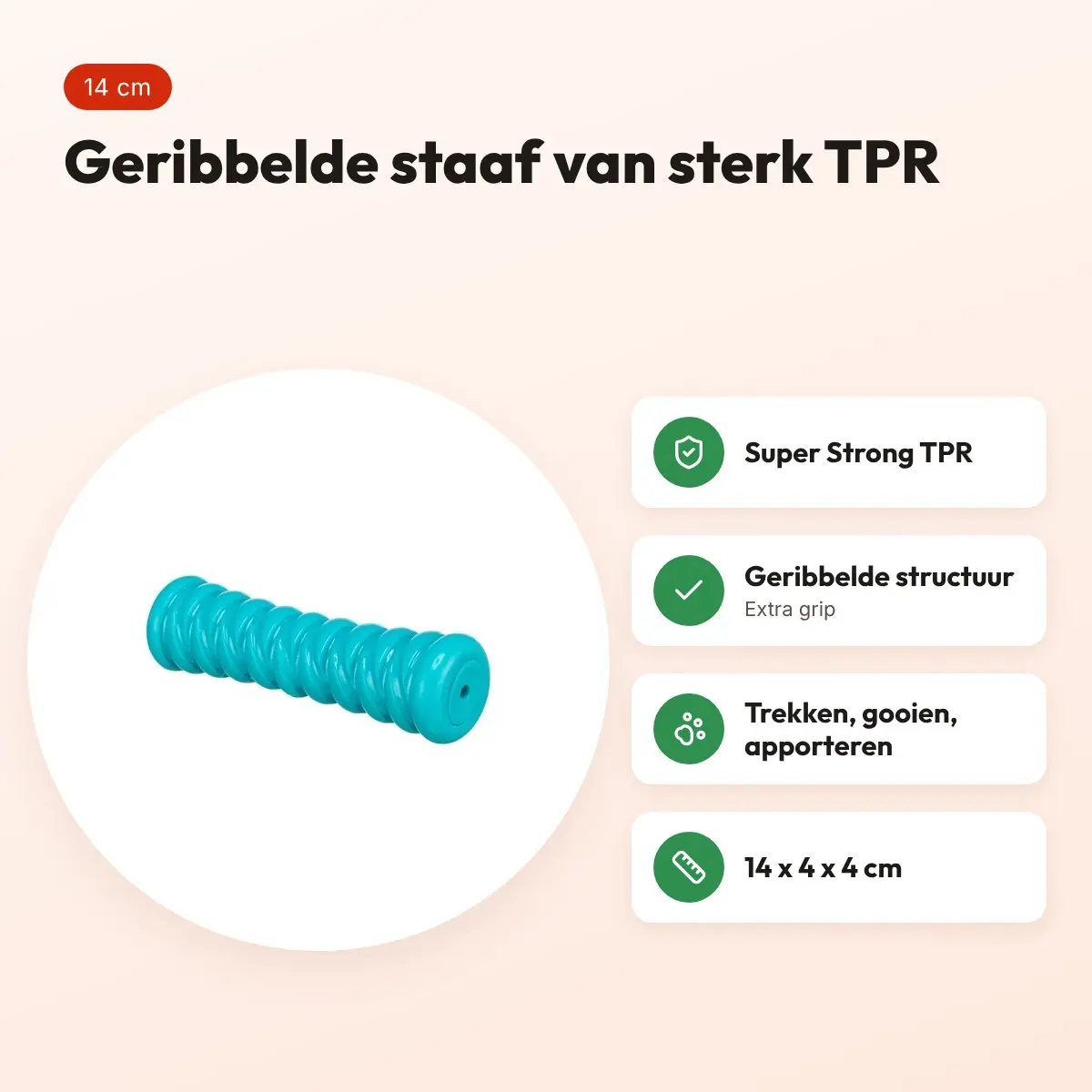 Trixie staaf Super Strong TPR petrol 14 x 4 x 4 cm – hondenspeeltje – voordelen