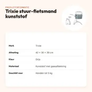 Trixie stuur-fietsmand kunststof grijs 42 x 30 x 39 cm – tot 5 kg – productinformatie