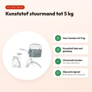 Trixie stuur-fietsmand kunststof grijs 42 x 30 x 39 cm – tot 5 kg – voordelen